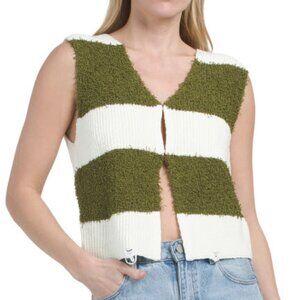 NWT Moon River Women's Sweater Vest Top Green and White Stripes Size Medium